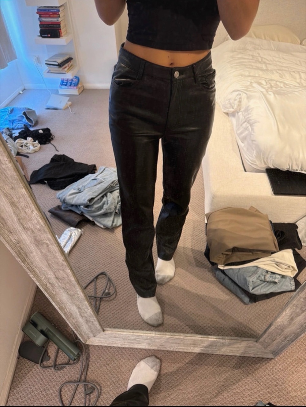 Wilfred Black Straight-Leg High-Rise leather pants